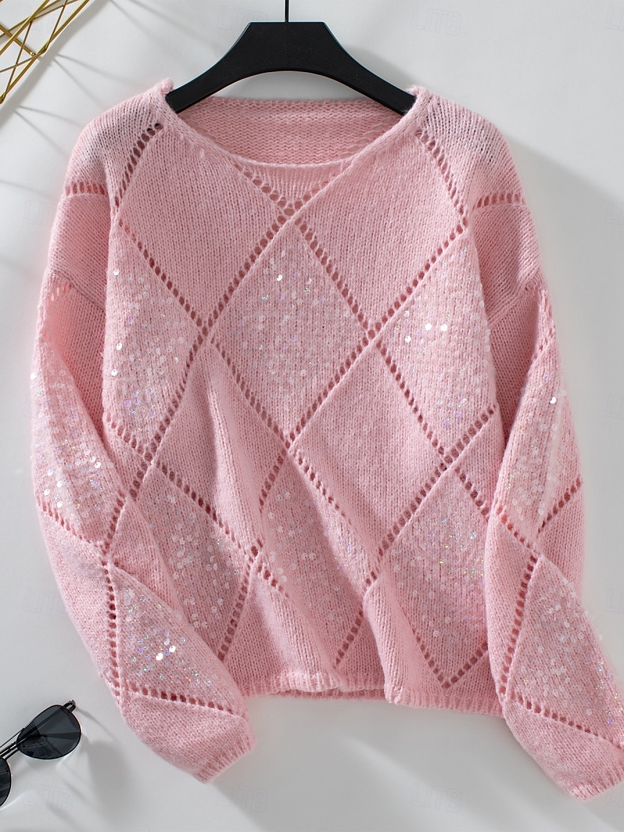 Per donna Felpa Casual Morbido Colore Puro A Coste Girocollo Lavorato a maglia Manica Lunga Top Regolari Maglia All'aperto Quotidiano Weekend Rosa Blu Autunno del 2025 a $39.99 –P11