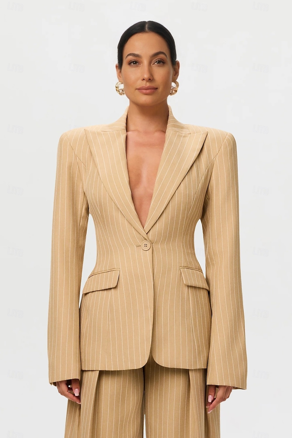 Women's Strip Suits Two Piece Mother of the Bride Wedding Pant suits  Elegant Vintage Shirt Collar Floor Length Polyester Long Sleeve 2025 - $159.99 –P4