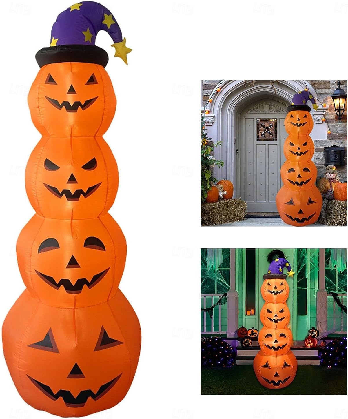 1 Pc 2.4M Halloween Inflatable Pumpkin Luminous Strip Lamp Air Model Courtyard Garden Lawn Path Halloween Party Atmosphere Decorative Lights 2025 - $81.99 –P6