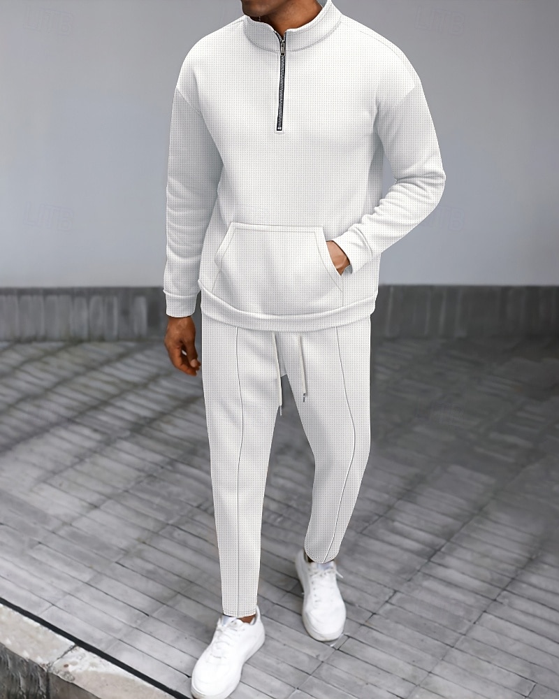 Per uomo Tuta da Ginnastica Pantaloni da Tuta Pista superiore Tasca con cerniera Tinta unita Completo Abbigliamento Autunno Nero Bianco Palestra Athleisure Corsa Antivento Manica Lunga Sport del 2026 a $44.99 –P3