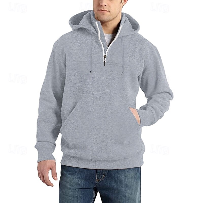 Bărbați Hanorac cu Glugă Hanorac cu fermoar Negru Roșu Vin Bleumarin Albastru piscină Verde Închis Capișon Simplu Inchide fermuarul Buzunar frontal Quarter Zip Sporturi & Exterior Casual Zilnic Șic 2025 - $27.49 –P7