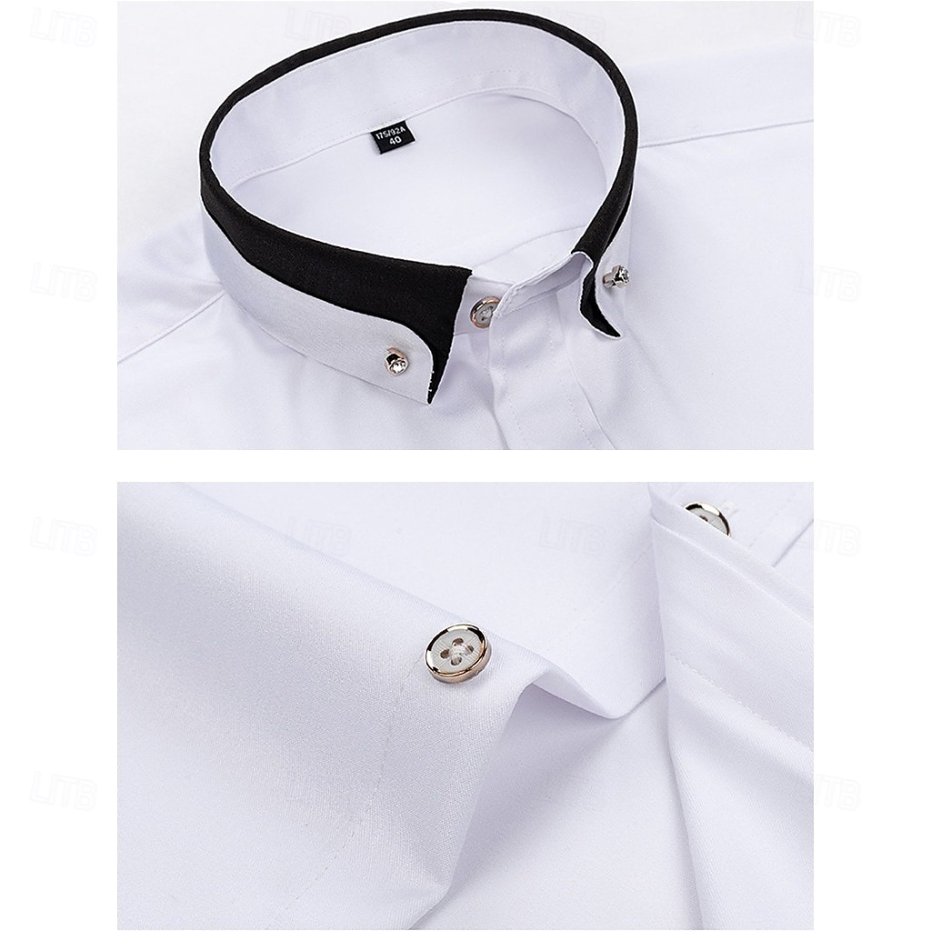 Per uomo Camicia elegante Camicia button-down Camicia non stiro Colore Solido / Tinta Unita Matrimonio Affari Rosa+Viola Blu navy + nero Blu + blu navy Bianco + nero Manica Lunga Collo ripiegato del 2025 a $33.99 –P10