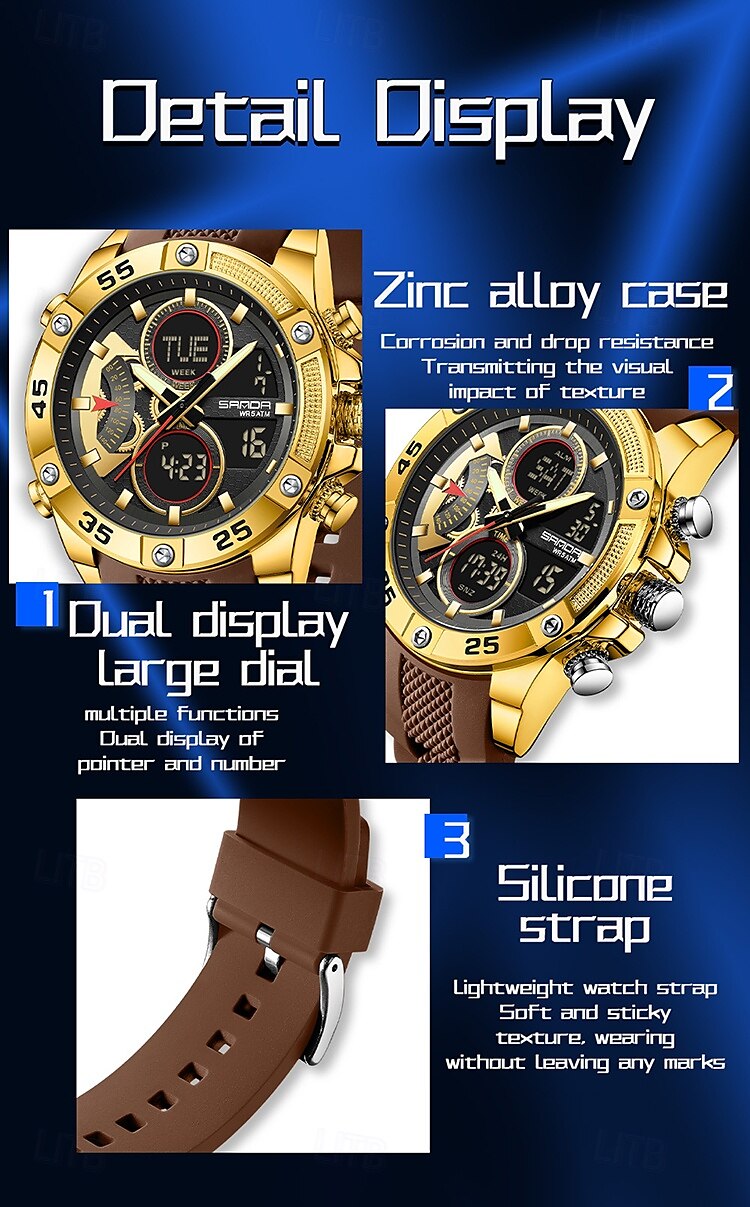 Sanda 5104 luxe elektronisch studentenhorloge, multifunctioneel, waterdicht, sporthorloge, staptijd, mode elektronisch studentenhorloge 2025 - $35.99 –P16
