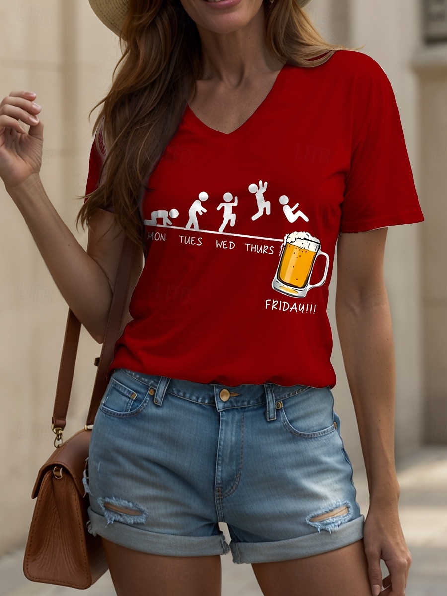Oktoberfest Pentru femei Tricou Grafic Scrisă Epocă Stilat Clasic Manșon scurt În V Topuri obișnuite Zilnic Imprimeu Negru Alb Galben Roz Îmbujorat Roșu-aprins Vară Primăvară 2025 - $19.99 –P1