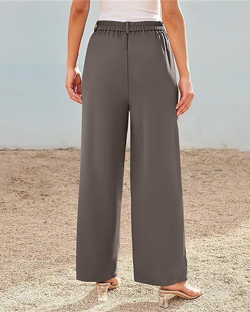 Dam Brett skaft Byxor Streetwear Ledigt Fullängd Hög midja Ensfärgat Ficka Mateial som andas Mjuk Microelastisk Semester Gata Dagliga kläder Svart Röd Brun Kaki Vår Höst Normal 2025 - $19.99 –P2