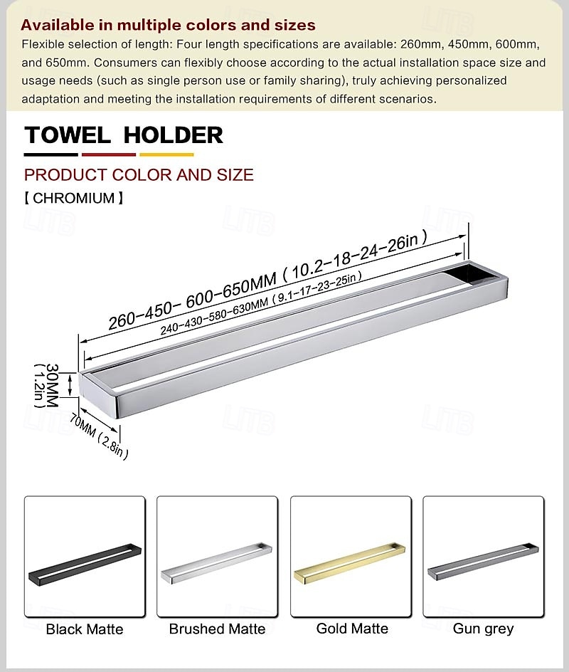 Towel Bar Towel Rack 304 Stainless Steel Wall Mounted Bathroom Hardware Towel Holder for Bath Towels, Rustproof Towel Rail for Kitchen, Shower, Hotel Use, Heavy Duty Polished Finish 2026 - $42.99 –P3