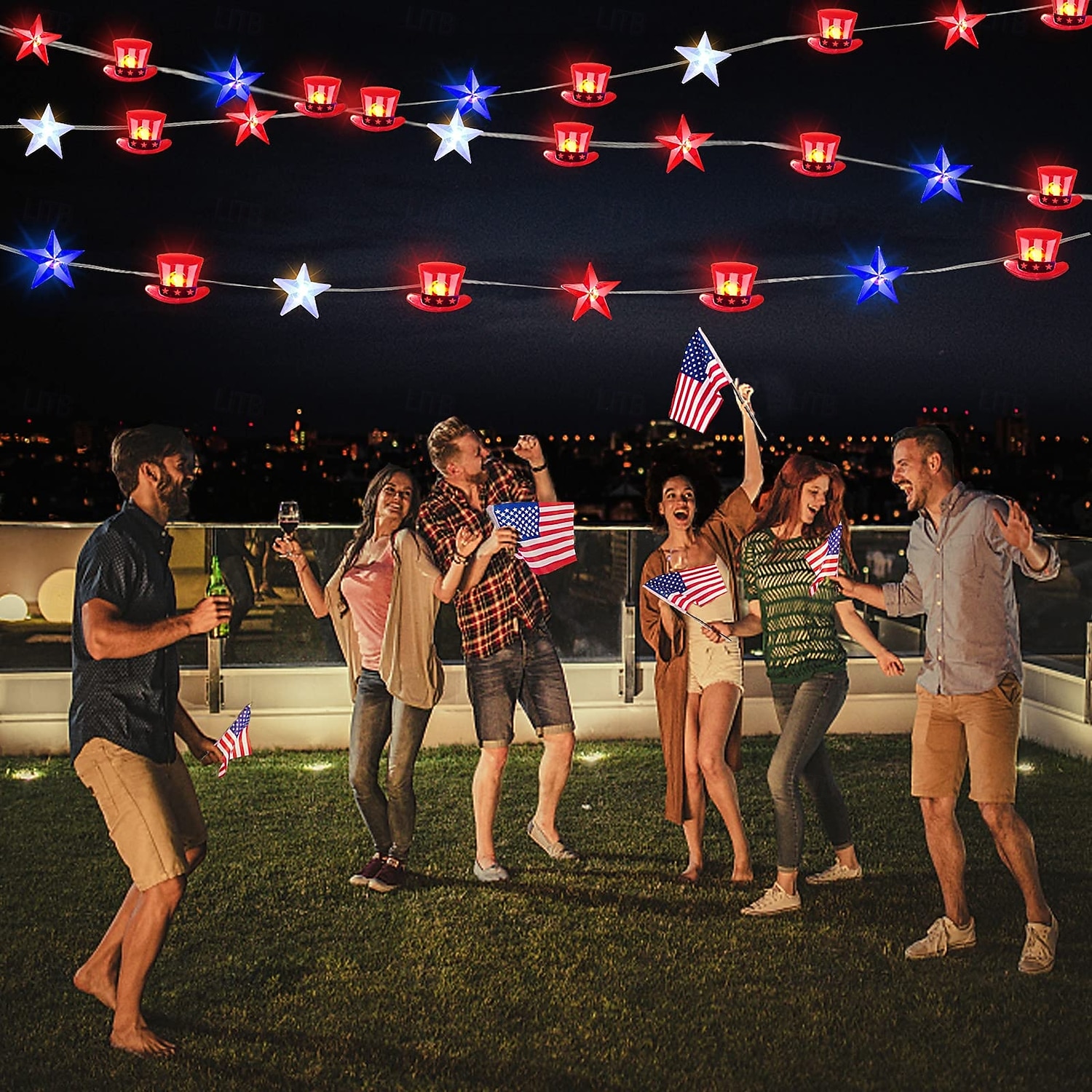 1 ks vlasteneckého řetězového světla 5M-50 LED pentagram americké vlajky lampový řetěz pro Den nezávislosti 4. července 250. výročí památného dne AAA vodotěsný bateriový box dálkové ovládání 2026 - $12.99 –P3