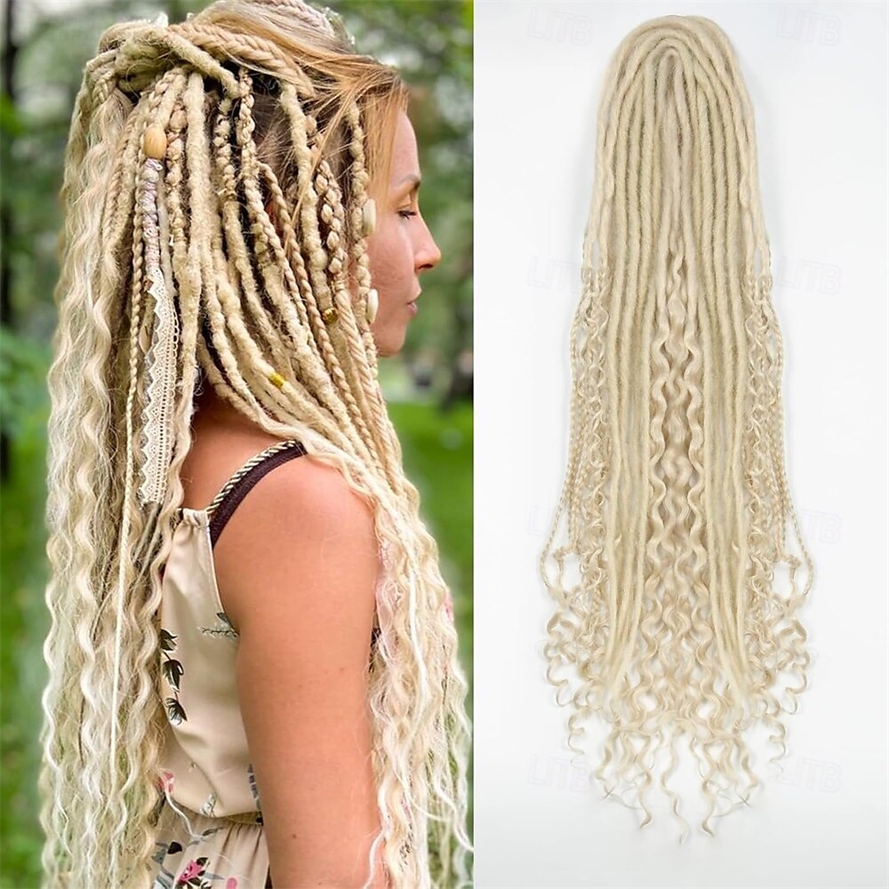Extensions de dreadlocks synthétiques 3 en 1 de 24 pouces, extensions de dreadlocks mixtes de style hippie, 15 brins tressés à la main, extensions de dreadlocks souples à double extrémité, bouclées, de 2025 ? $36.99 –P1