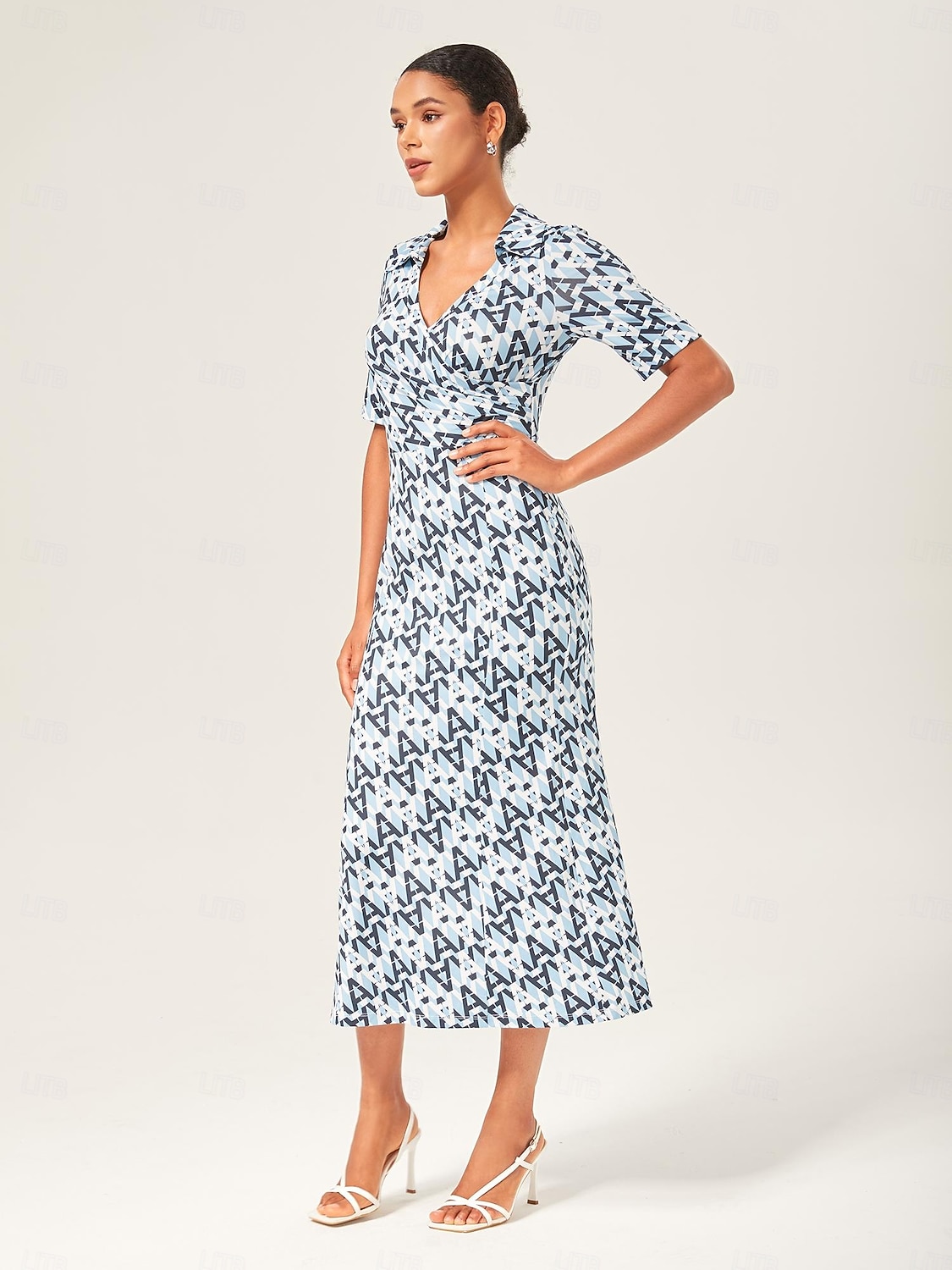 Per donna Femminile Vestito Casual Abito Midi Eco Green sabbia calda Blu Manica Corta Geometrico Estate Scollo a V Stampa XS S M del 2025 a $64.99 –P5