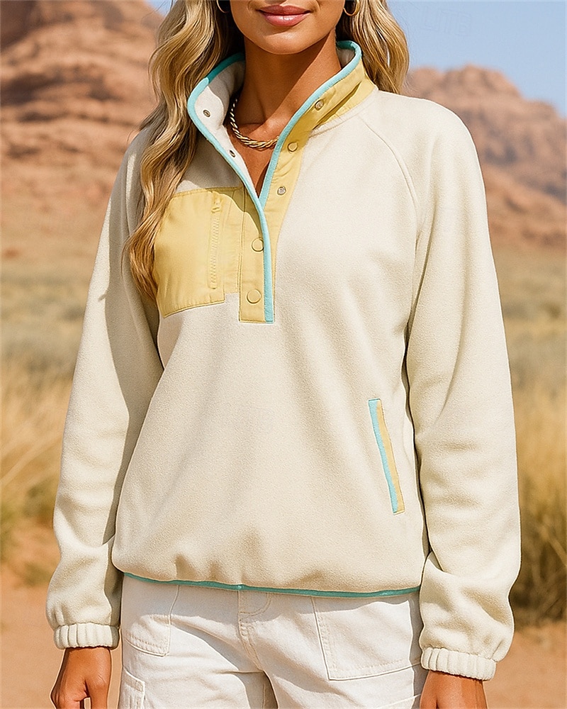 Damen Fleece-Sweatshirt Wander-Sweatshirt Wander Fleece Sweatshirt Langarm Stehkragen Oberteil Außen Thermowarm Leicht Atmungsaktiv Winter Polyester Patchwork Schwarz Weiß Rosa Tennis Golfspiel Laufen 2025 - $29.99 –P1