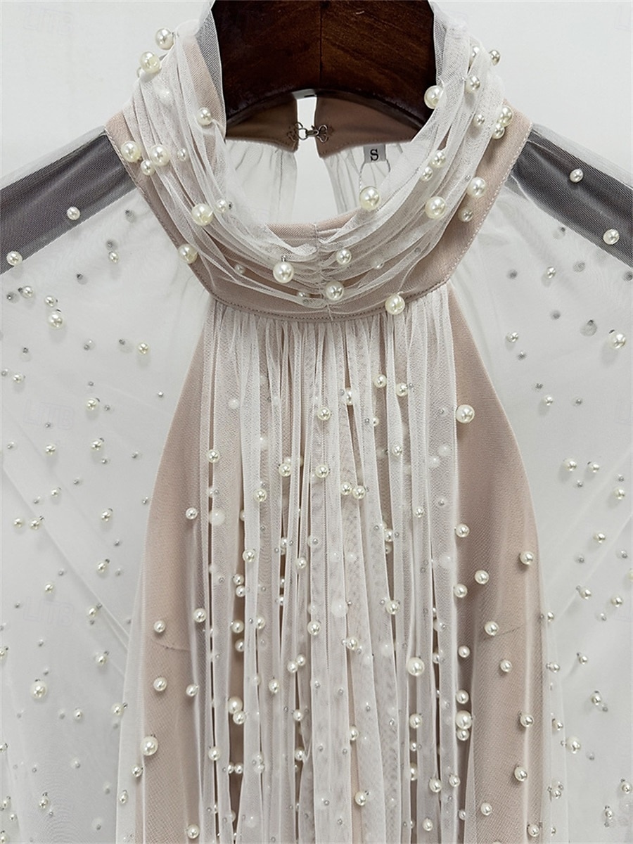 Vestidos de quinceanera em A-line vestido elegante casamento convidada de casamento comprimento do chão mangas longas gola alta tule costas nuas com pregas de 2025 por $179.99 –P5