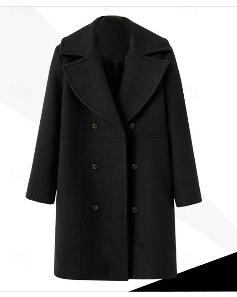 Damen Parka Warm Bequem Knöpfe Tasche Mode Einfach Täglich Ausgehen Doppelreihig Lang Umlegekragen Normale Passform Langarm Oberbekleidung Schwarz Wein Khaki Herbst Winter 2025 - $44.99 –P3