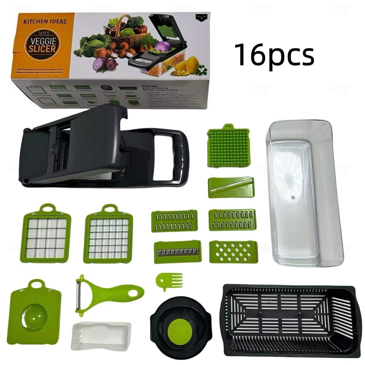 16-in-1 Manual Vegetable Chopper Set with Blades, Container, Slicer & Filter, Onion Carrot Garlic Cutter, Kitchen Gadget for Cooking, Father's Day Gift 2025 - $21.99 –P7