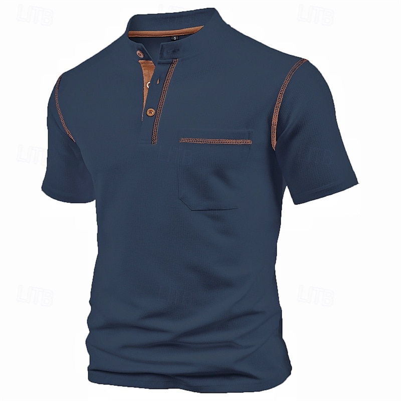 Per uomo Maglietta Maglia Henley Camicia a Maniche Corte Manica Corta Henley Estate Blocco di colori Moda Designer Essenziale Patchwork Tasca Vacanza Streetwear Uscire Vinaccia Nero Bianco Maglietta del 2025 a $15.99 –P7
