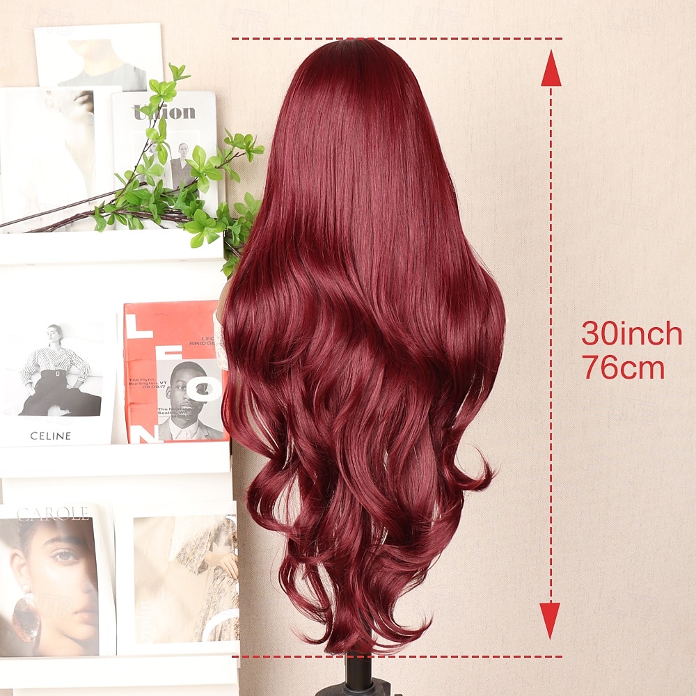 Synthetic Lace Wig Body Wave Style 30 inch Burgundy Middle Part 13x6 Lace Front Wig Women's Wig Wine Red 2026 - $81.99 –P7