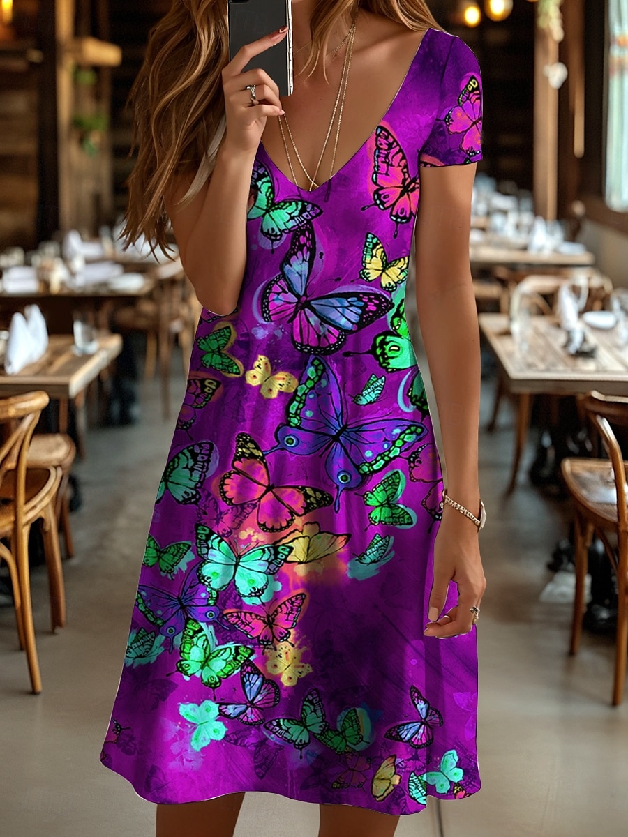 Per donna Mini Abito Vestito T-Shirt Abito a trapezio Abito Estivo Vacanza Casual Ferie Vestibilità regolare Floreale Grafico Animale Manica Corta Girocollo Giallo Rosso Blu Viola Estate Primavera del 2025 a $23.99 –P6