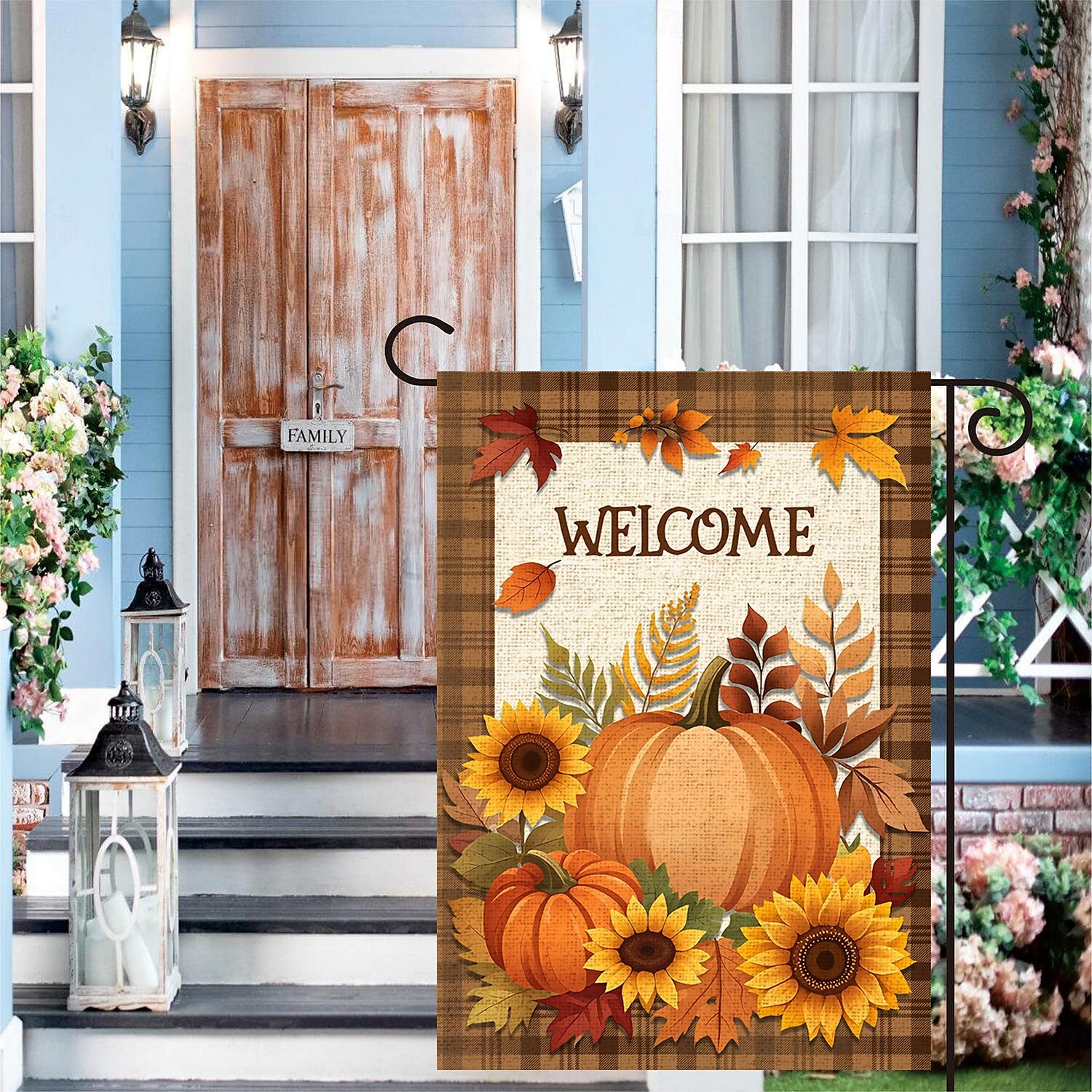 Halloweenská zahradní vlajka na Den díkůvzdání - oboustranný sezónní banner na zahradu pro podzimní dekorace - odolná a povětrnostním vlivům odolná polyesterová vlajka pro venkovní trávník, verandu nebo zahradní dekoraci 2025 - $7.99 –P4