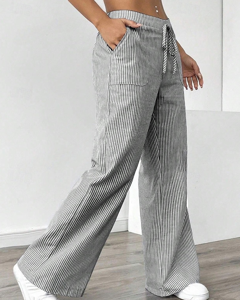 Femmes Jambe large Slacks Streetwear Occasionnel Longueur complète Naturel Rayé Avec Poches Conception à cordon élastique Extérieur Confortable Fête Décontracté Quotidien Magenta Bleu ciel clair Gris de 2025 ? $17.99 –P3