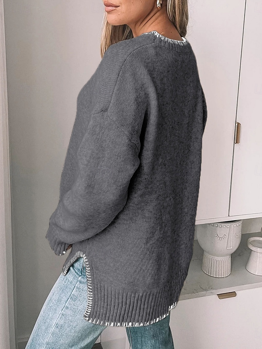 Damen Pullover Lässig Weich Einfarbig Gerippt Rundhalsausschnitt Patchwork Gestrickt Langarm Normale Oberteile Stricken Outdoor Täglich Wochenende Grün Khaki Herbst Winter 2025 - $39.99 –P8
