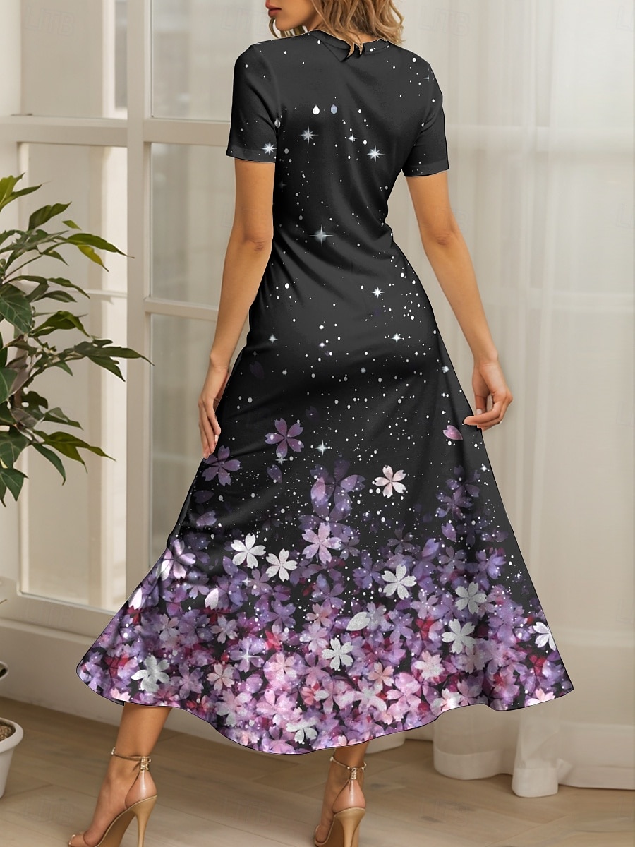 Women's Maxi Dress Knit Dress Casual Dress A Line Dress Summer Dress Elegant Vacation Casual Regular Fit Ombre Floral Graphic Short Sleeve Square Neck Pink Blue Purple Green Summer 2025 - $31.99 –P2
