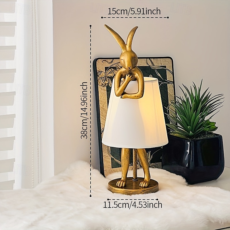 Moderne Tischlampe im Hasen-Stil aus der Mitte des Jahrhunderts mit Leinenschirm, USB-betrieben, dekorative Schreibtischlampe, goldenes Finish, sanfte Umgebungsbeleuchtung für Wohnzimmer, Schlafzimmer 2025 - $340.29 –P12