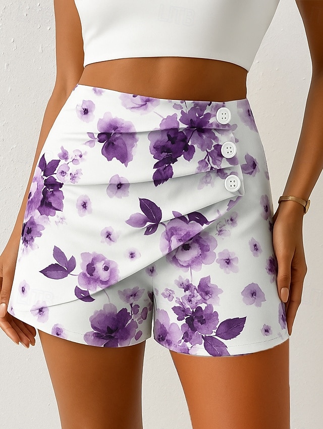 Dame kinesisk Shorts Elegant Ferie Årgang Kort Høy Midje Blomstret Grafisk Abstrakt Multi Layer Hurtigtørkende Bekvem Pustende Mikroelastisk utendørs Gate Daglig Svart Blå Lilla Grønn Sommer Vår 2025 - $17.99 –P4