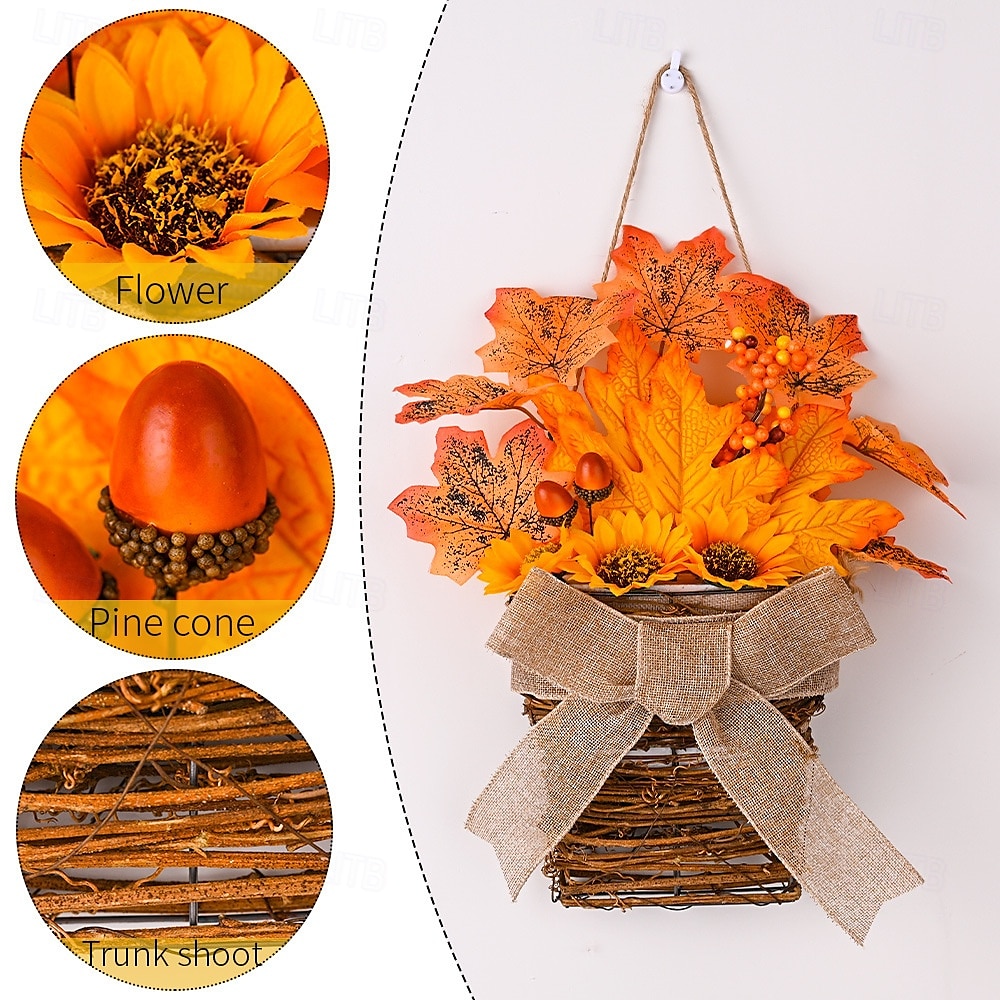 Guirlanda de outono para porta da frente, colheita de ação de graças, decoração interna e externa, cesta de videira natural com folhas de outono e laço, porta rústica e decoração de parede de 2025 por $18.99 –P1