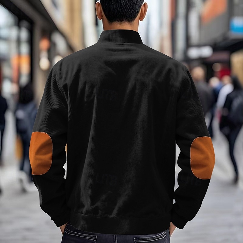 Men's Lightweight Jacket Corduroy Jacket Casual Jacket Vacation Daily Pocket Spring Fall Color Block Fashion Classic Stand Collar Regular Apricot Black White Yellow Wine Jacket 2025 - $29.99 –P10