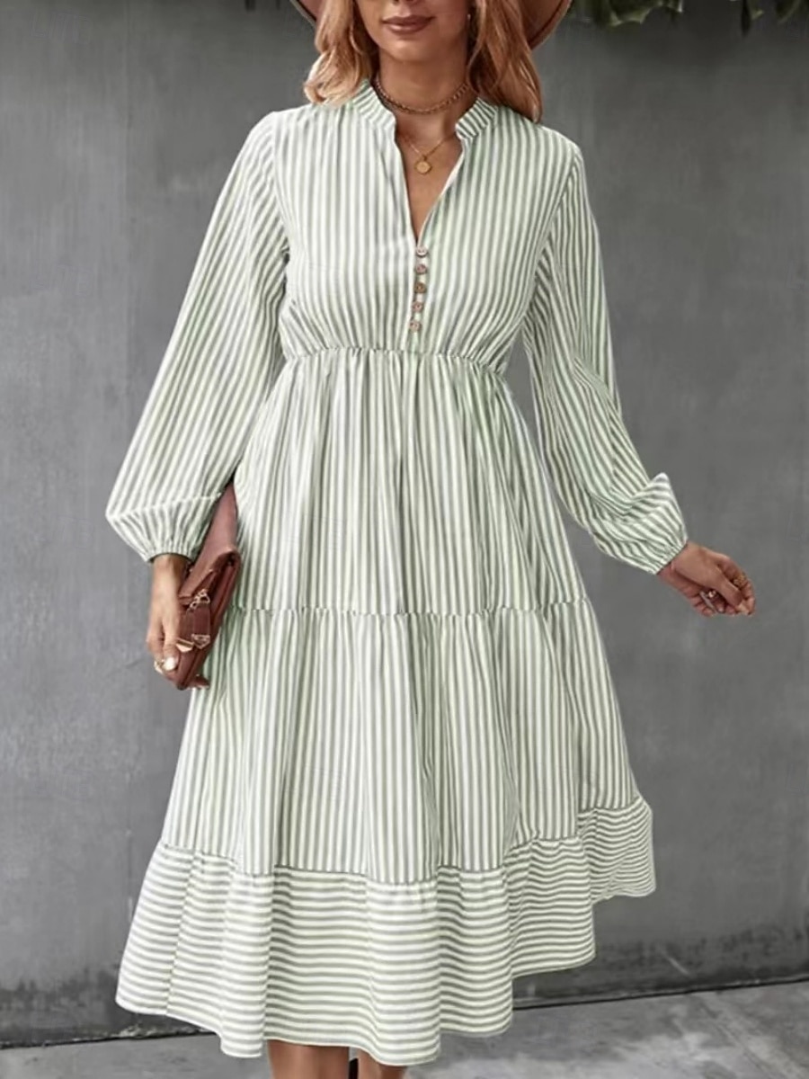Pentru femei Rochii Midi Rochie A line Casual Zilnic Potrivire Largă Dungi Manșon Lung În V Negru Albastru piscină Trifoi Primăvară Toamnă 2025 - $39.99 –P8