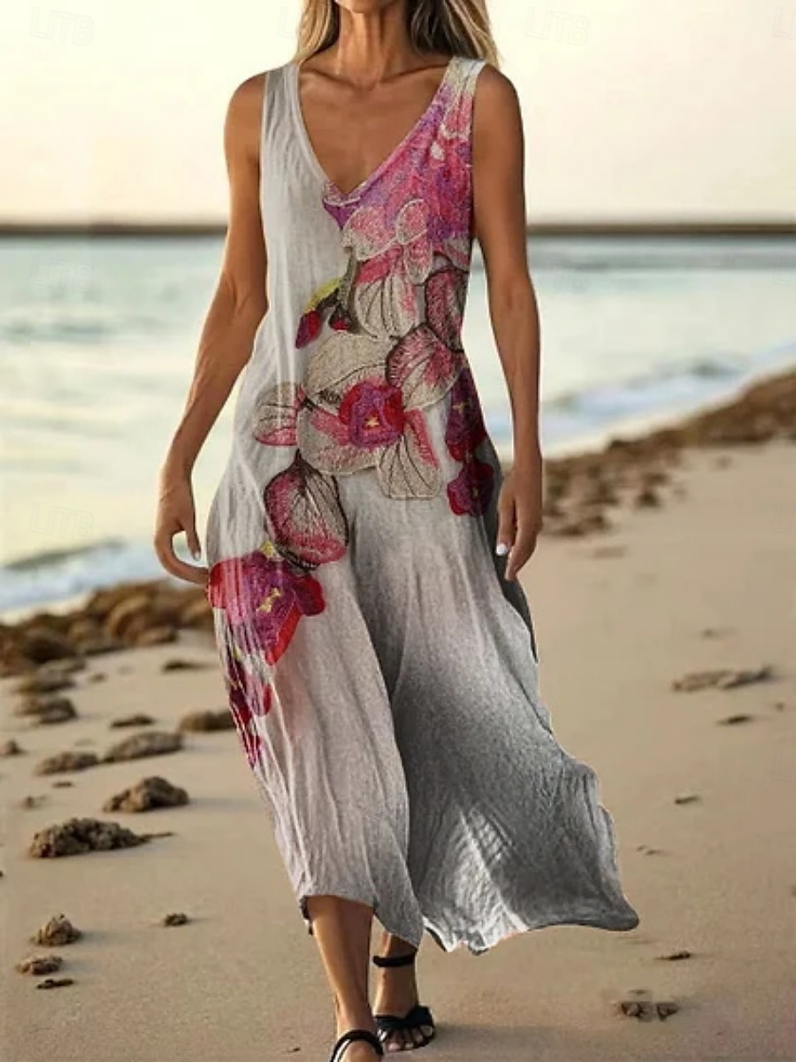 Femmes Robe Longue Maxi Robe Robe Décontractée Robe débardeur Robe d'été ancien africain Quotidien Fête Plage Coupe régulière Fleuri Sans manches Col en V Jaune Bleu Orange Gris Clair Été de 2025 ? $20.99 –P2