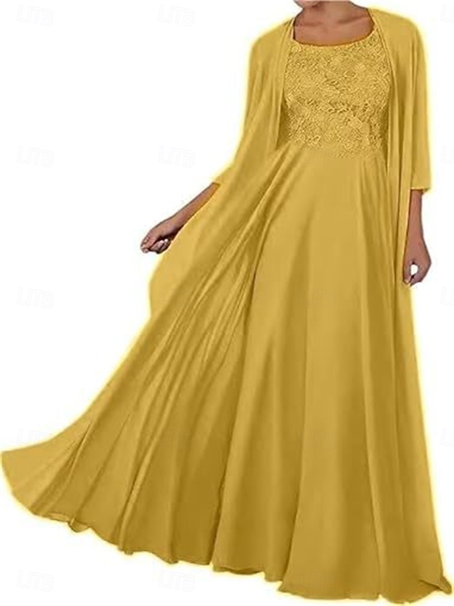 Zweiteilig Kleid-Sets Brautmutterkleid Elegant Einfach Quadrathals Bodenlang Chiffon Ärmellos mit Einfarbig 2025 2025 - $119.99 –P16