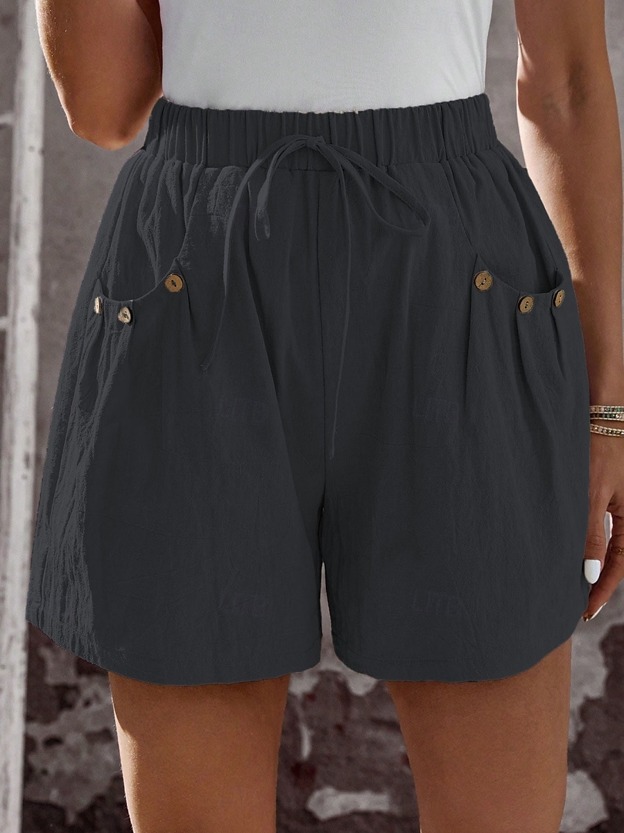 Mulheres chinês Calção Moda Roupa de rua Básico Curto Cintura Alta Tecido Bolsos Cintura elástica Confortável Macio Micro-Elástica Ao ar livre Férias Rua Azul marinho Preto Branco Verão Primavera de 2025 por $17.99 –P10