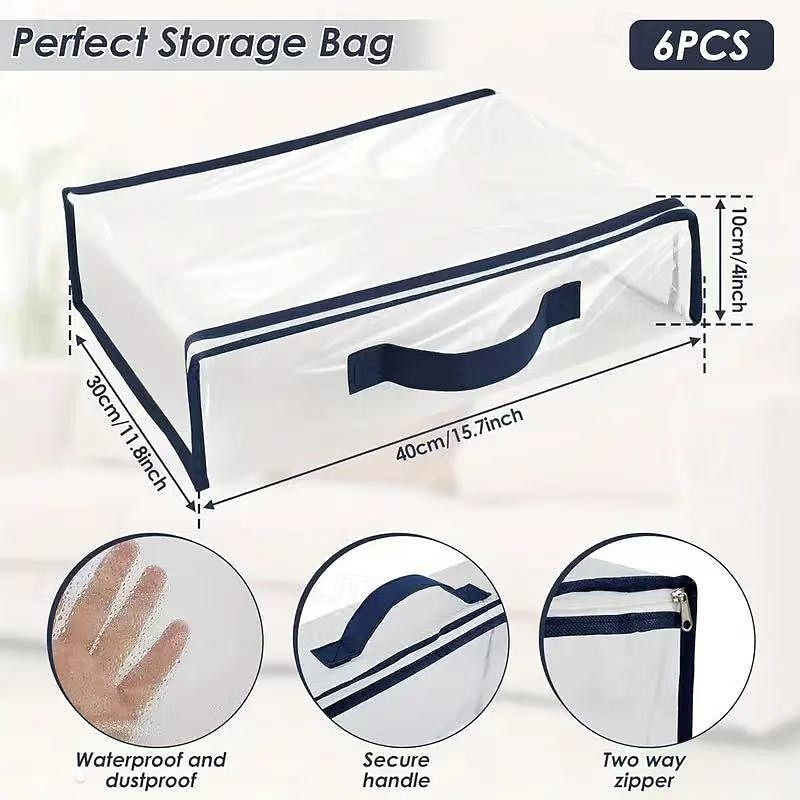 6-pak przezroczystych toreb do przechowywania ubrań z zamkiem błyskawicznym i wzmocnionymi uchwytami, organizer na swetry i koce do garderoby, odpowiedni do prześcieradeł, pościeli, ubrań, użytku w 2026 - $21.99 –P2