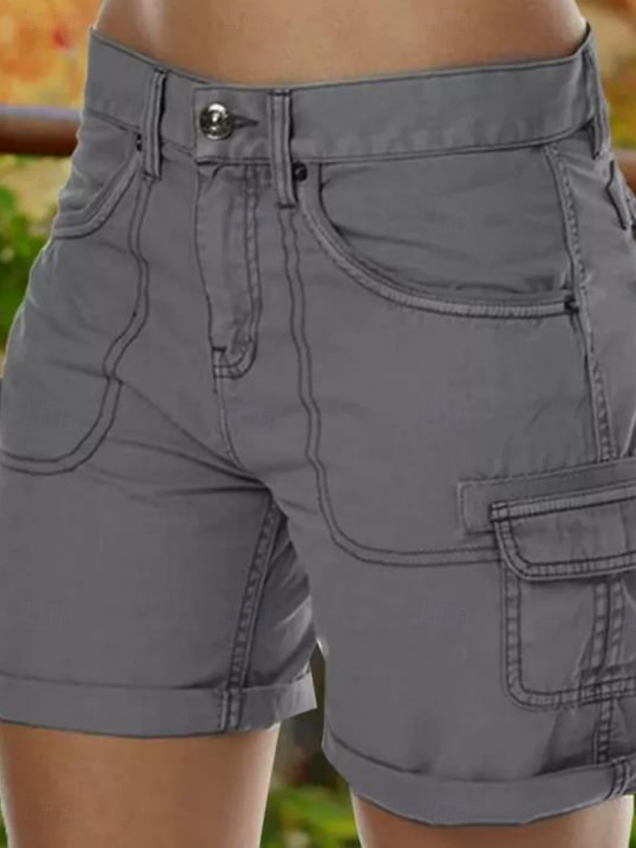 Dame kinesisk Shorts Grunnleggende Fritid Kort Middels midje عادي Lomme Komfort Utendørs Mikroelastisk Feriereise Gate Daglig Svart Lilla Grønn Kakifarget Sommer Normal 2025 - $31.99 –P5