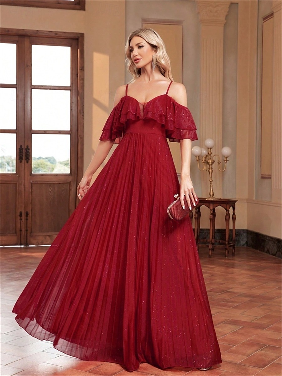 Linha A vestidos de quinceanera Elegante Vestido Formal Casamento Longo Sem Manga Com Alças Finas Chiffon Sem parte Traseira com Pregas 2025 de 2025 por $99.99 –P5