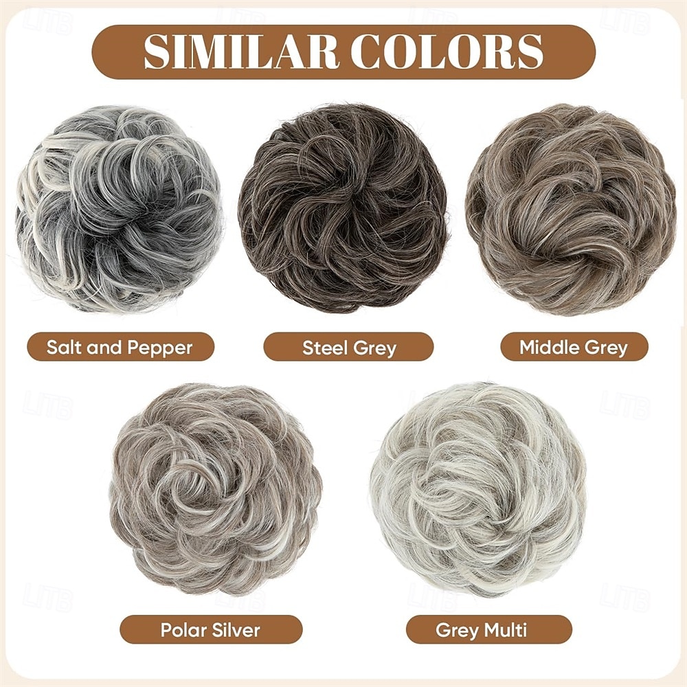 Large Messy Bun Hair Piece Wavy Curly Scrunchies Synthetic Chignon Ponytail Hair Extensions Thick Updo Hairpieces for Women Grey Multi 2026 - E£524.52 –P5