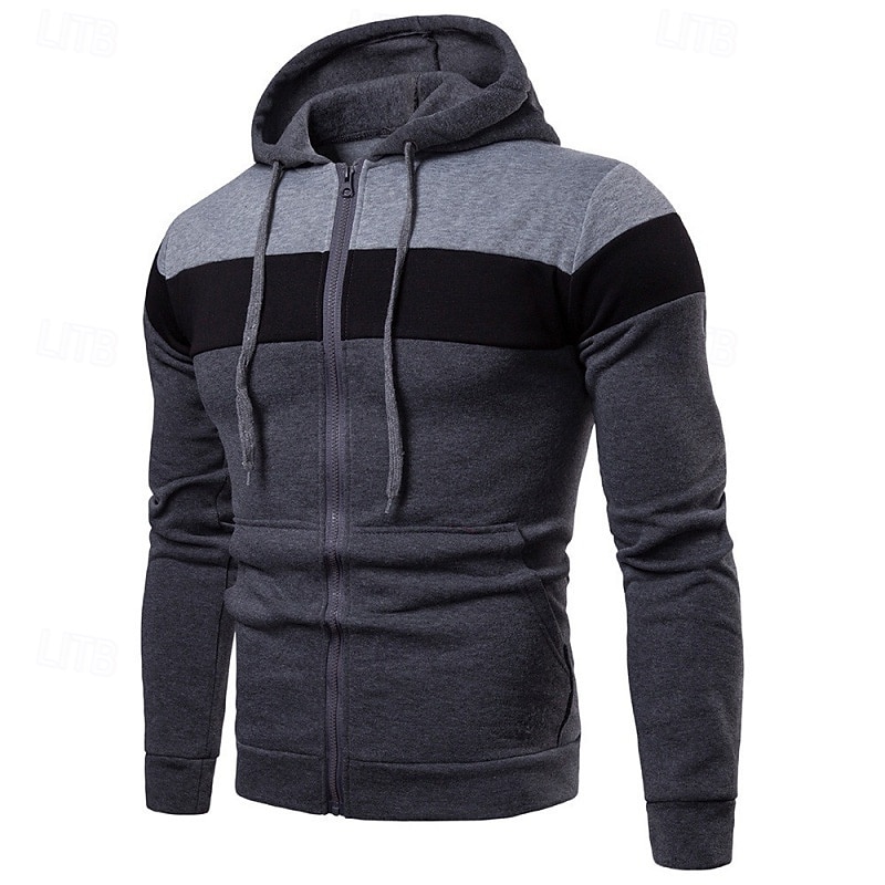 Pánské Kapuce Mikina s kapucí na zip Černá Žlutá Rubínově červená Vodní modrá Tmavě šedá Kapuce Barevné bloky Slátanina Sporty a outdoor Denní Dovolená Polyester Šik ven Základní Na běžné nošení Jaro 2026 - $24.99 –P2
