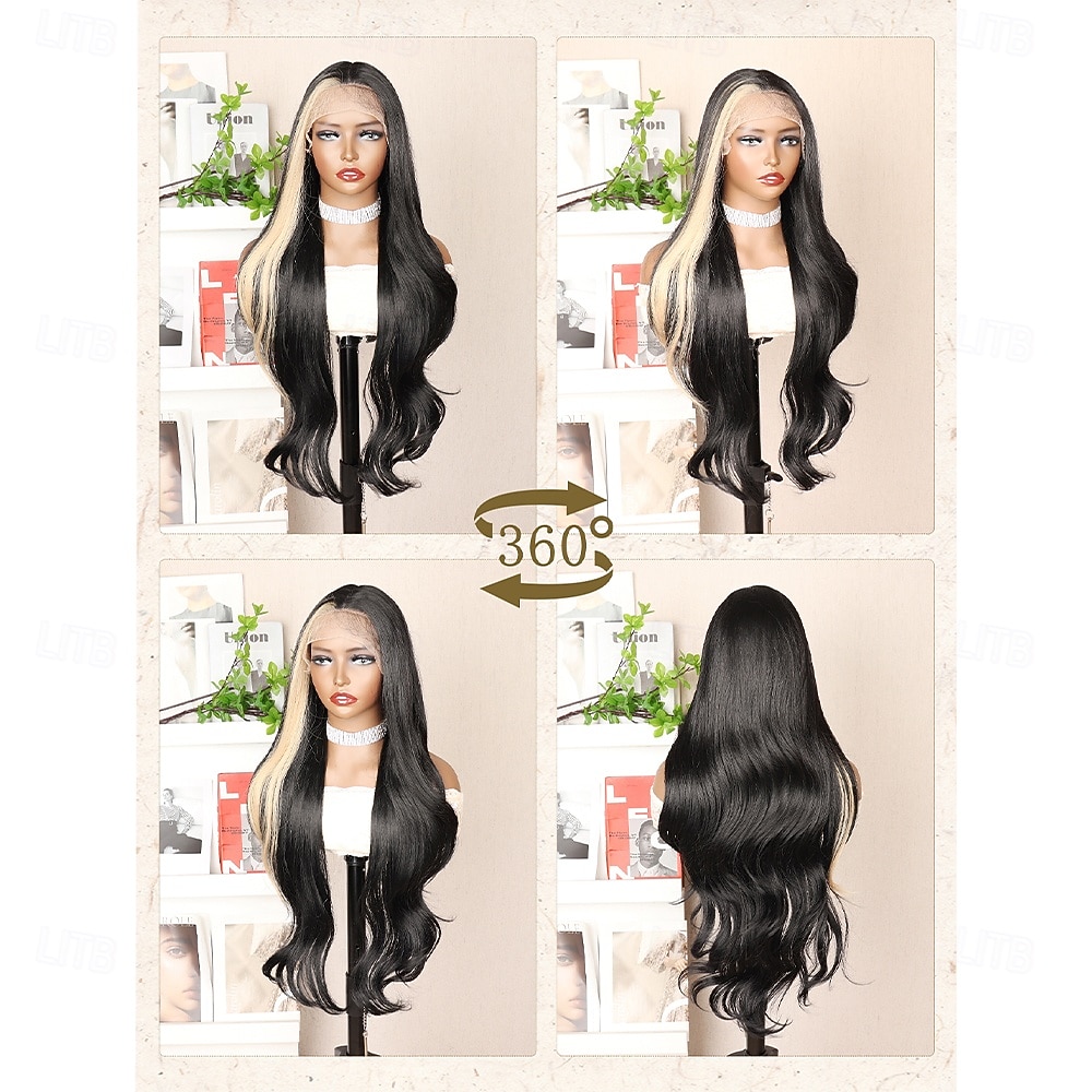 Synthetic Lace Wig Body Wave Style 30 inch Mixed Color Middle Part 13x6 Lace Front Wig Women's Wig Black & White 2026 - $81.99 –P7