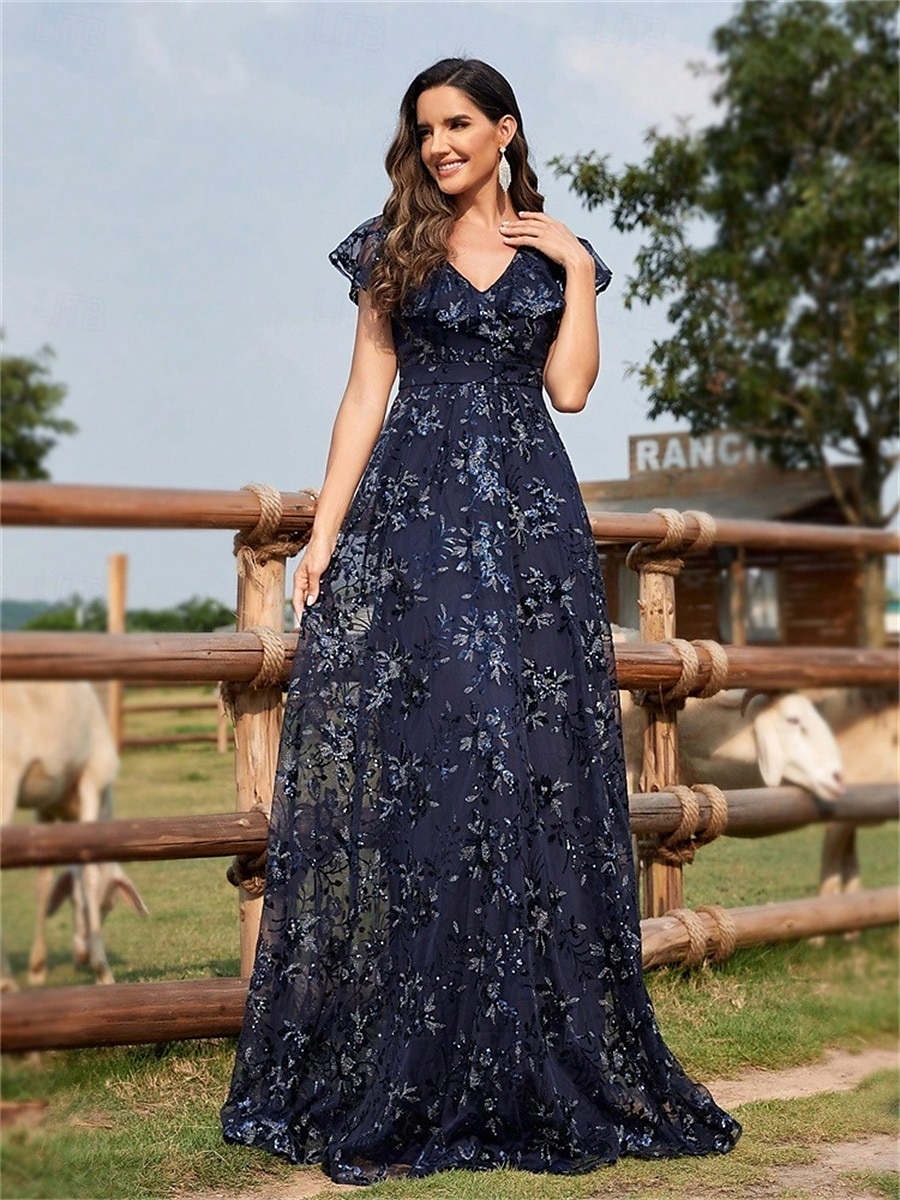 Robes de quinceanera en forme A Robe élégante Robe de mariage formelle longueur sol manches courtes col en V sequins dos en V avec sequins de 2025 ? $109.99 –P19