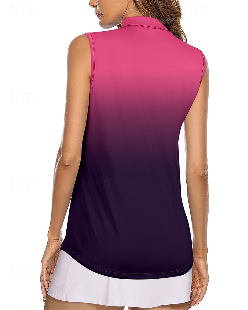 Damen Farbverlauf Sporthemd Golf-Poloshirt Tennis Shirt Ärmellos Reißverschluss Hohe Elastizität Feuchtigkeitsableitend Atmungsaktiv Tennis Golfspiel Pickleball Umlegekragen Reißverschlusskragen Hemd 2026 - $22.99 –P4