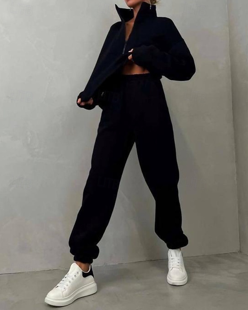 Γυναικεία Φόρμα Αθλητικές Φόρμες Φούτερ με πουλόβερ Τσέπη με φερμουάρ Μονόχρωμο Ρούχα σύνολα Φθινόπωρο Μαύρο Κίτρινο Σπαντέξ Προπόνηση Ένδυση γυμναστικής και άθλησης Τρέξιμο 2026 - $36.99 –P10