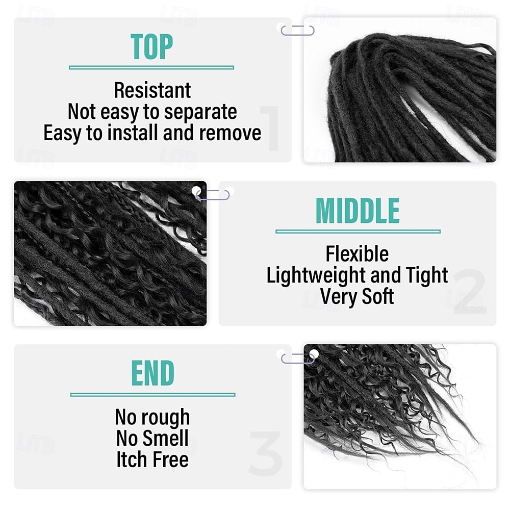 24 Inch 3 In 1 Dreadlock Extensions Sets 30 Strands Mixed Black Synthetic DE Dreads Extensions 100% Handmade Soft Double Ended Curly Boho Wavy Dreads for Girls 2025 - $58.99 –P8