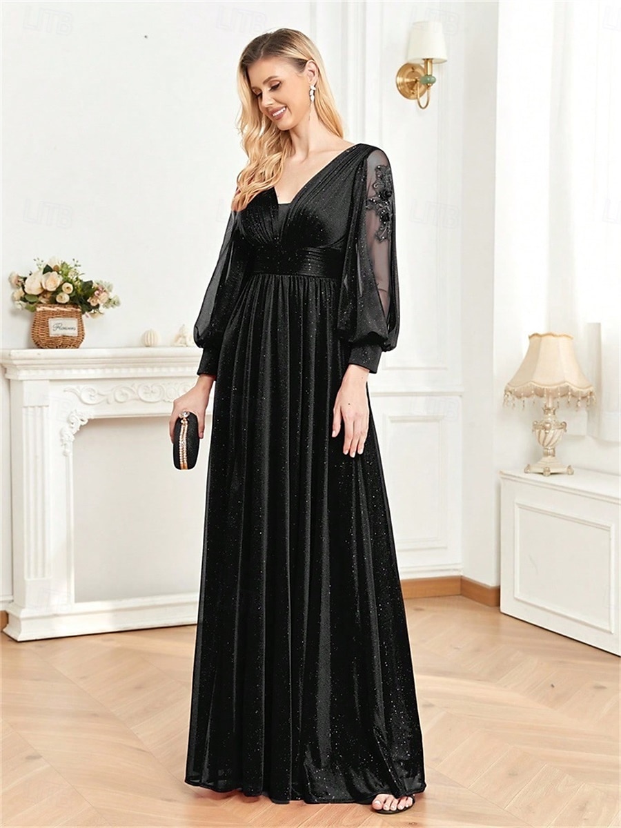 A-vonal Quinceanera Ruhák Elegáns Ruha Formális Esküvői Padló Hosszúságú Hosszú Ujjú V Nyak Sifon V Hátsó Ráncokkal Hasítékkal 2025 - $99.99 –P2