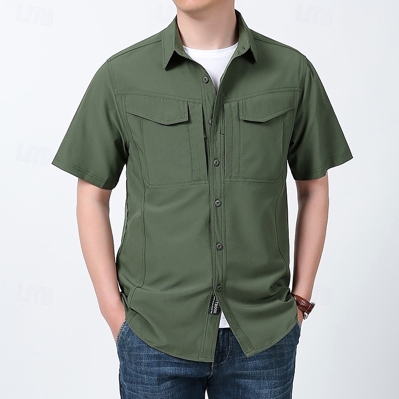 Herren Wanderhemd Wanderspitze Cargo-Shirt Kurzarm Umlegekragen Oberteil Außen Schnelltrocknend Leicht Atmungsaktiv Polyester Schwarz Armeegrün Blau Tennis Golfspiel Laufen 2025 - $39.99 –P4