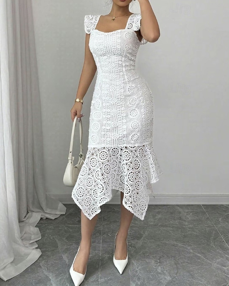 Per donna Abito Midi Abito Bianco Abito in Pizzo Moda Moderno All'aperto Vacanza Ferie Vestibilità regolare Semplice Senza Maniche Scollo a V Bianco Estate del 2025 a $31.99 –P6