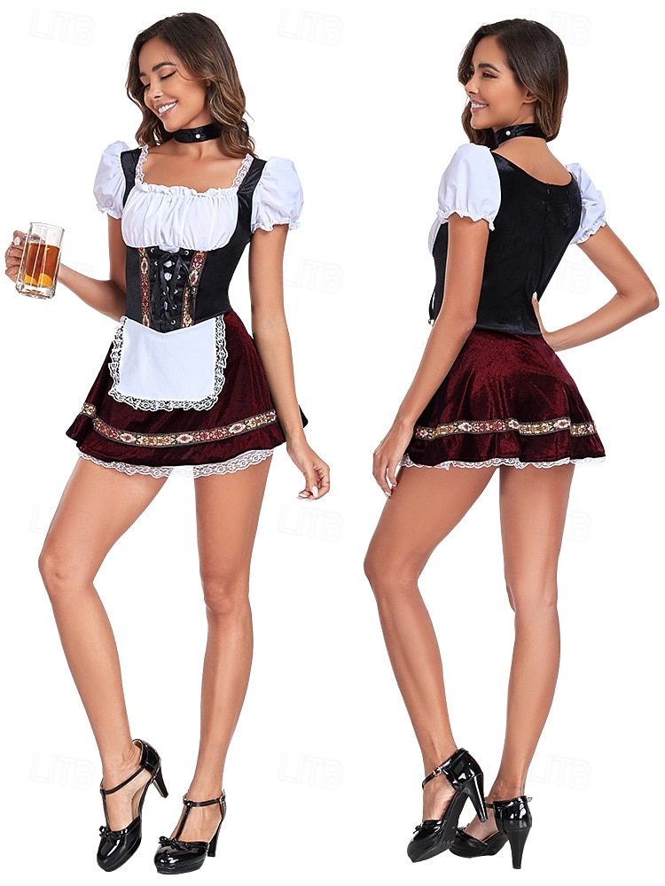 Oktoberfest Mini Sukienka Dirndl Pokojówka Seksowny bawarski Alpejski Łąki Damskie Impreza Festiwal Piwa Tkanina w stylu tradycyjnym (30 cm) 2026 - $37.99 –P13