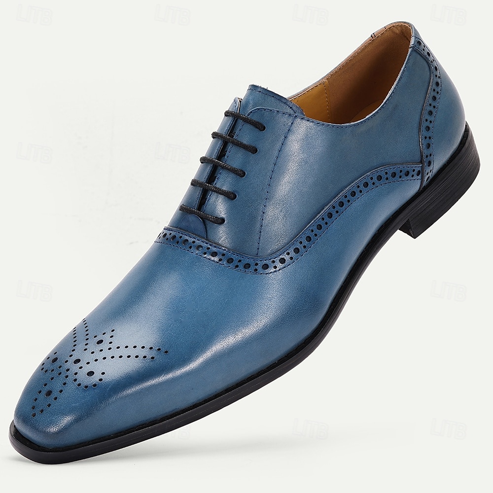 Herren-Brogue-Abendschuhe aus echtem Rindsleder in Blau – klassische Schnürschuhe für formelle Anlässe, Business und Hochzeiten 2025 - $109.99 –P1