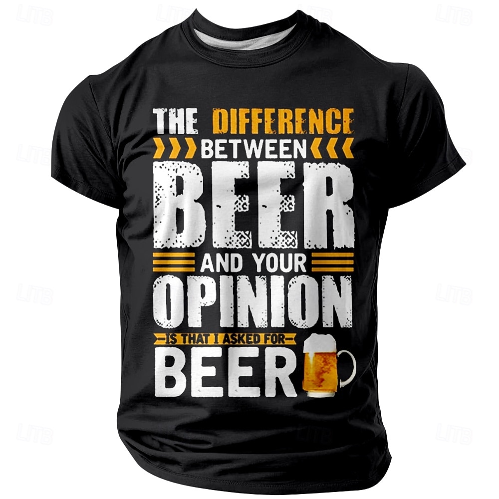 Camiseta gráfica divertida de hombre sobre cerveza - 'La diferencia entre la cerveza y tu opinión' camiseta humorística de manga corta 2026 - $19.49 –P1