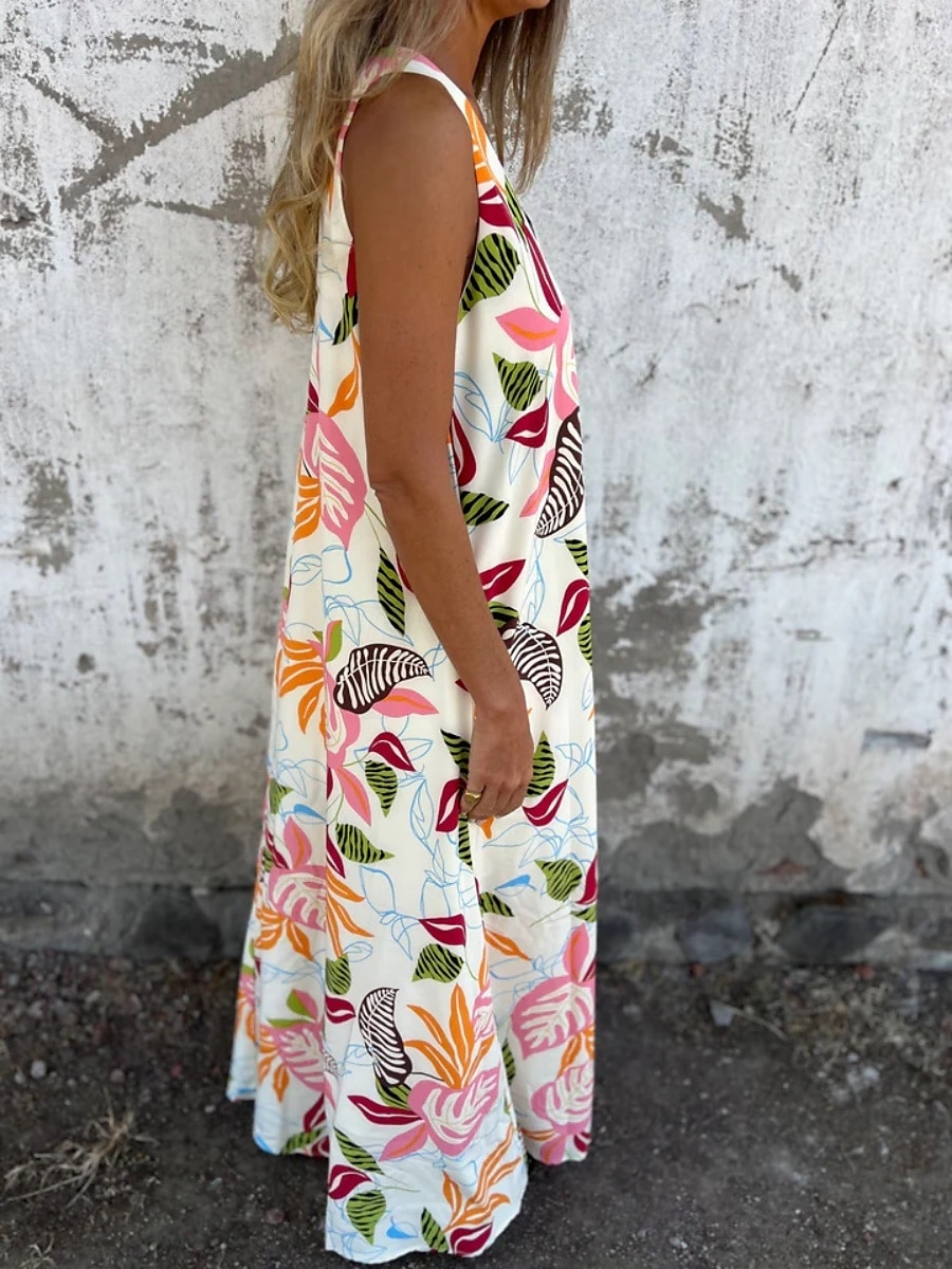 Femmes Robe maxi Robe trapèze Robe Nuisette Vacances Occasionnel Boho Extérieur Sortir Coupe régulière Fleuri Sans manches Col en V Bleu Abricot Beige Été de 2025 ? $23.99 –P2
