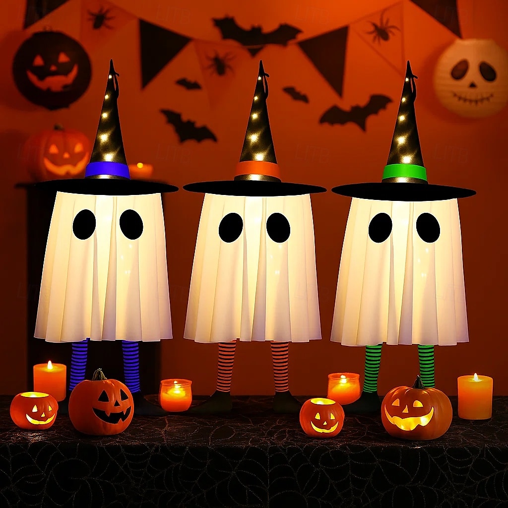 3 stk. 60 cm halloween utendørs lys hengende lysende heksehatt lange ben utendørs innendørs halloween-fest fest hengende tre tak vegg festlig atmosfære dekorativt lys tre-knappsbatterier 2025 - AU $27.09 –P3